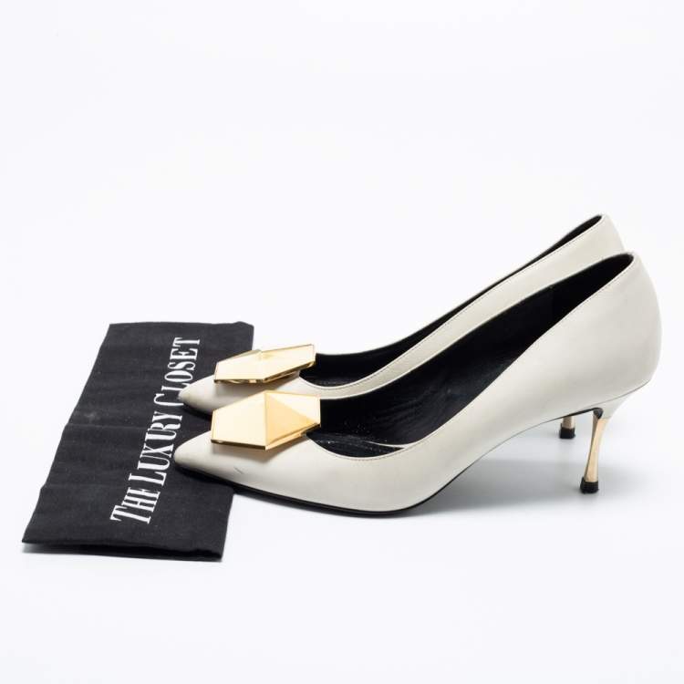 Pre Owned Nicholas Kirkwood  Off White Leather Hexagon Pointed Toe Pumps Size 38.5