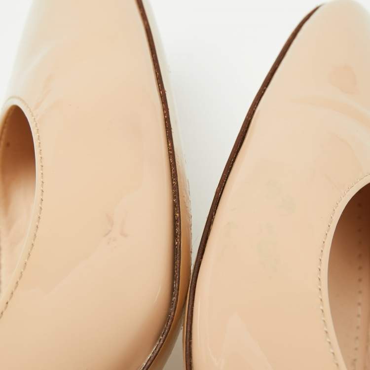 Pre Owned Nicholas Kirkwood Beige Patent Leather Lola Pearl Pumps Size 38