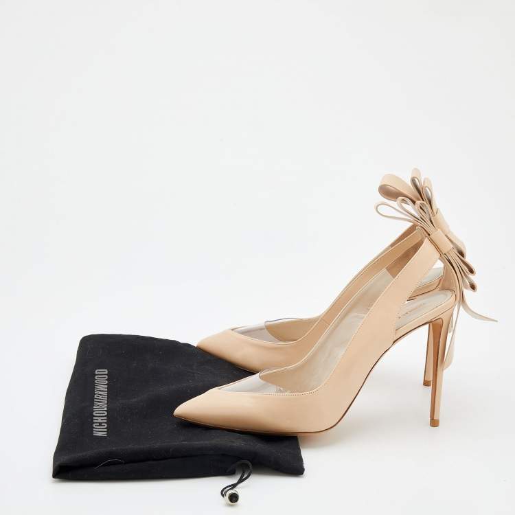 Pre Owned Nicholas Kirkwood Beige Leather And PVC Bow Pointed Toe Pumps Size 40.5