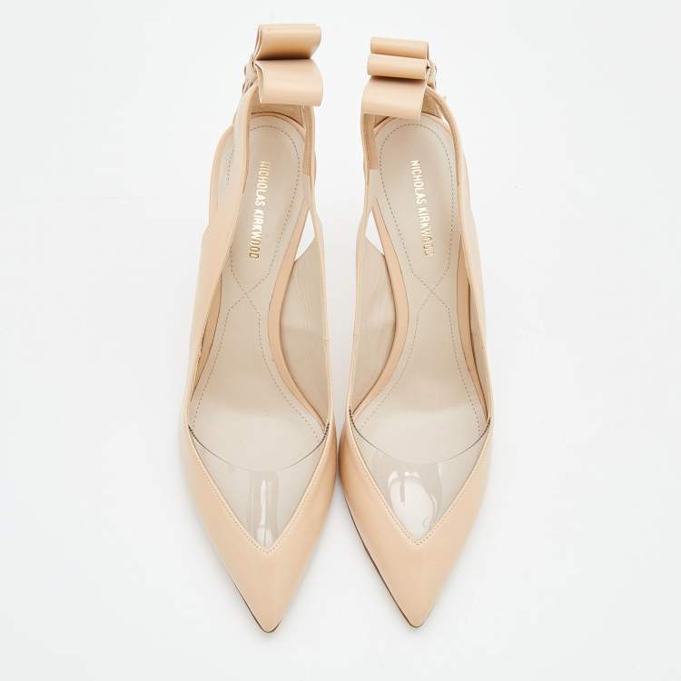 Pre Owned Nicholas Kirkwood Beige Leather And PVC Bow Pointed Toe Pumps Size 40.5
