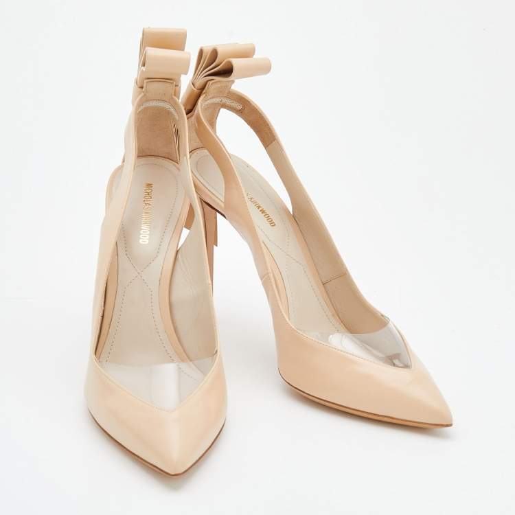 Pre Owned Nicholas Kirkwood Beige Leather And PVC Bow Pointed Toe Pumps Size 40.5