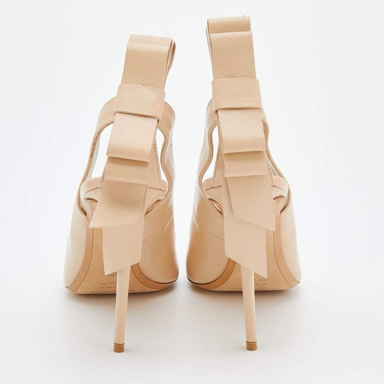 Pre Owned Nicholas Kirkwood Beige Leather And PVC Bow Pointed Toe Pumps Size 40.5
