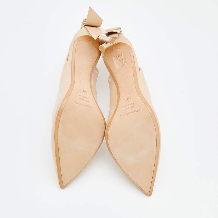 Pre Owned Nicholas Kirkwood Beige Leather And PVC Bow Pointed Toe Pumps Size 40.5