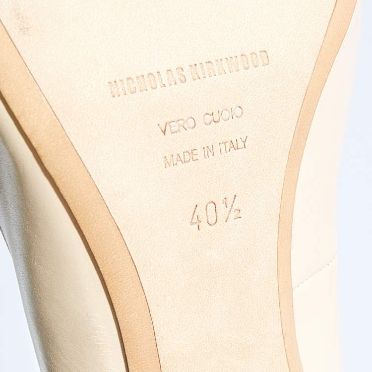 Pre Owned Nicholas Kirkwood Beige Leather And PVC Bow Pointed Toe Pumps Size 40.5