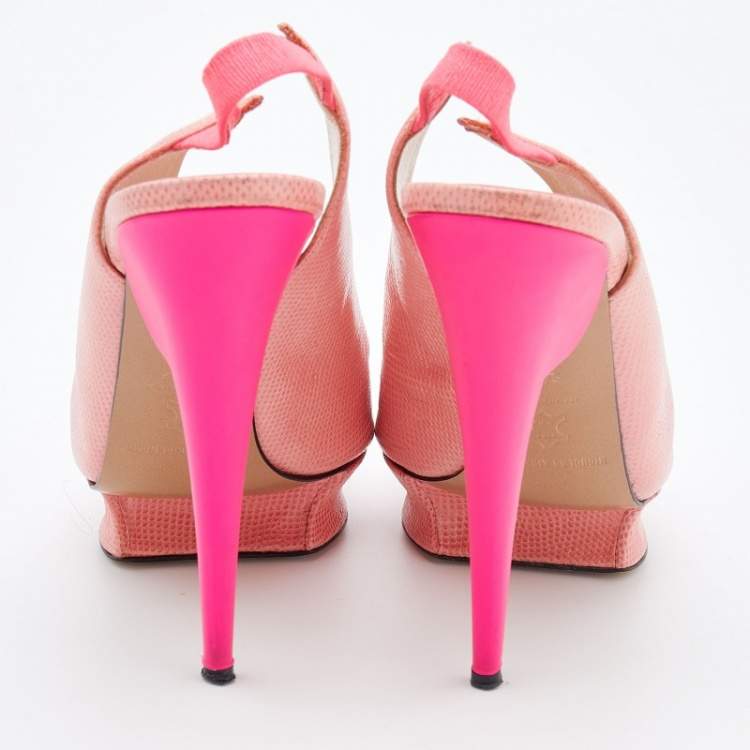 Pre Owned Nicholas Kirkwood Pink Lizard Embossed Leather Platform Peep Toe Slingback Sandals Size 41