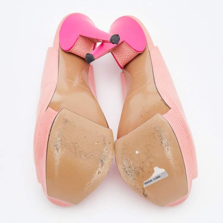 Pre Owned Nicholas Kirkwood Pink Lizard Embossed Leather Platform Peep Toe Slingback Sandals Size 41