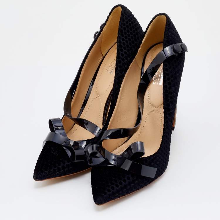 Pre Owned Nicholas Kirkwood x Roksanda Black Velvet And PVC Curved Heel Pumps Size 41