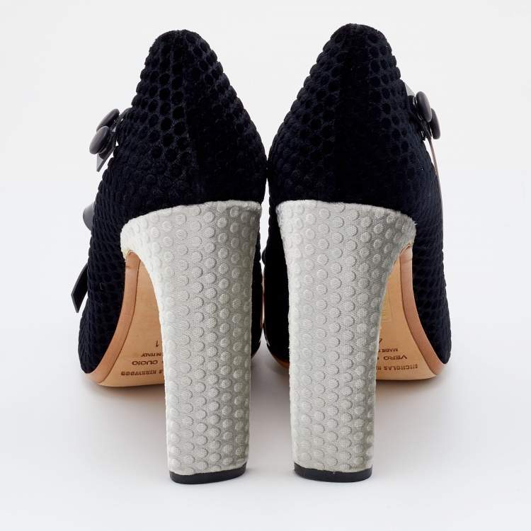 Pre Owned Nicholas Kirkwood x Roksanda Black Velvet And PVC Curved Heel Pumps Size 41
