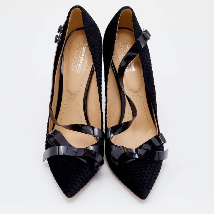 Pre Owned Nicholas Kirkwood x Roksanda Black Velvet And PVC Curved Heel Pumps Size 41