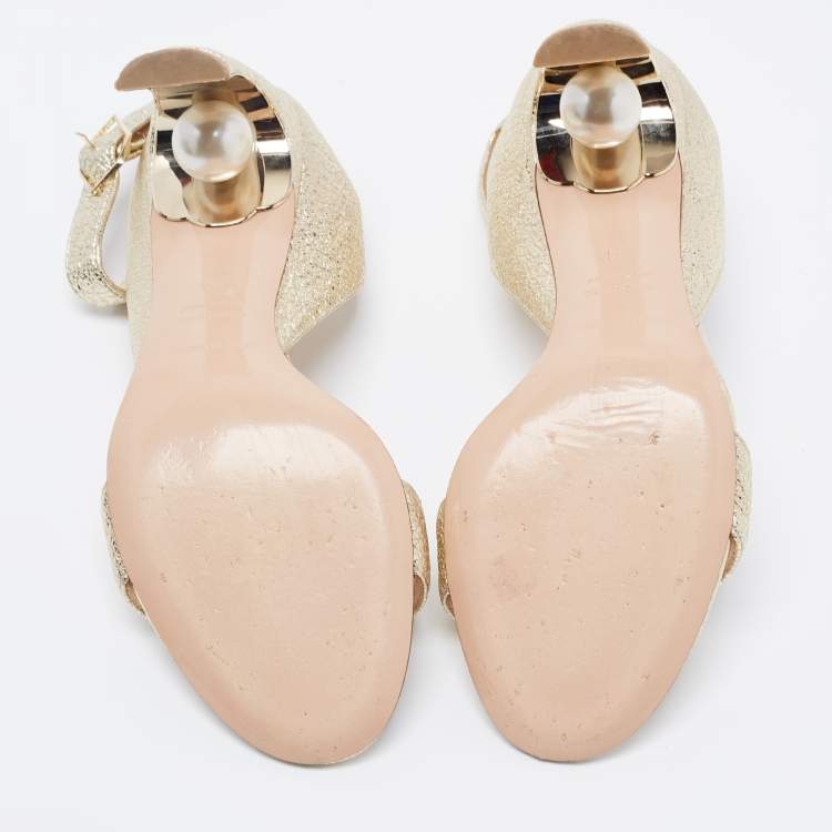 مملوكة مسبقًا Nicholas Kirkwood Light Gold Textured Leather Lola Pearl Ankle-Strap Sandals Size 38