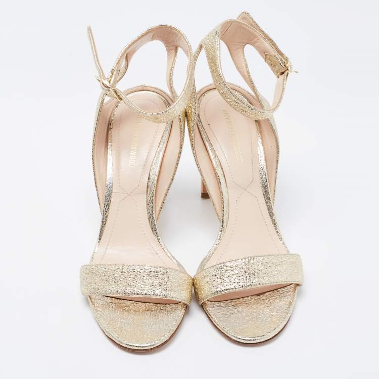 مملوكة مسبقًا Nicholas Kirkwood Light Gold Textured Leather Lola Pearl Ankle-Strap Sandals Size 38