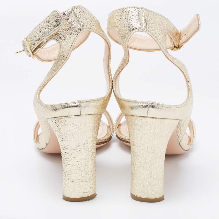 مملوكة مسبقًا Nicholas Kirkwood Light Gold Textured Leather Lola Pearl Ankle-Strap Sandals Size 38