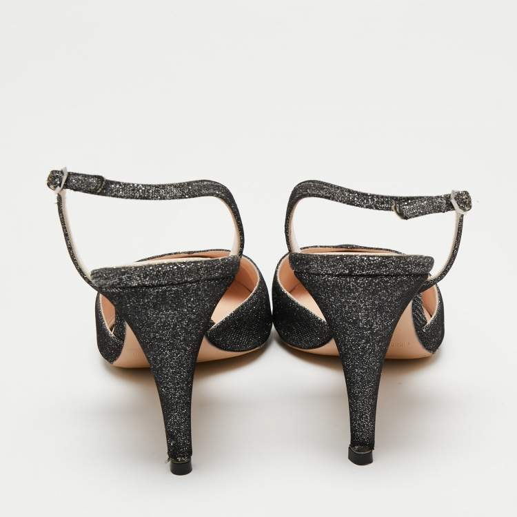 Pre Owned Nicholas Kirkwood Metallic Silver/Black Glitter Fabric Pearl Embellished Slingback Sandals Size 40