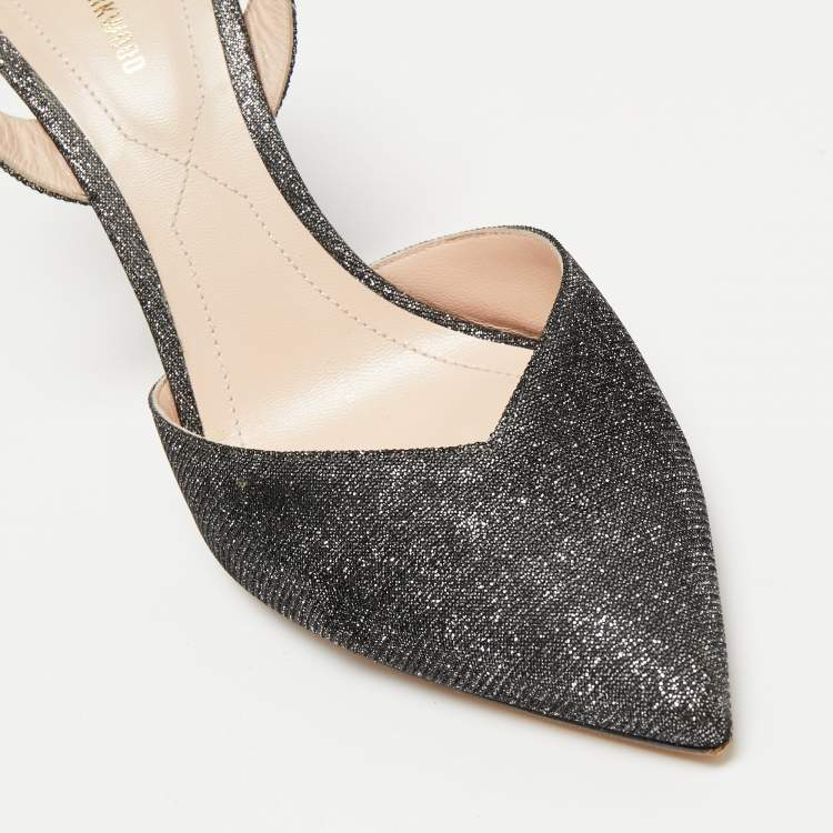 Pre Owned Nicholas Kirkwood Metallic Silver/Black Glitter Fabric Pearl Embellished Slingback Sandals Size 40
