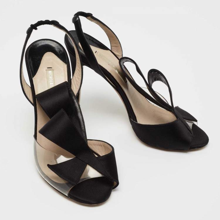 Pre Owned Nicholas Kirkwood Black Satin Ankle Strap Sandals Size 35