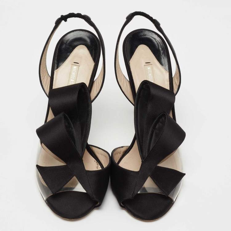 Pre Owned Nicholas Kirkwood Black Satin Ankle Strap Sandals Size 35