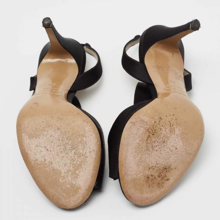 Pre Owned Nicholas Kirkwood Black Satin Ankle Strap Sandals Size 35