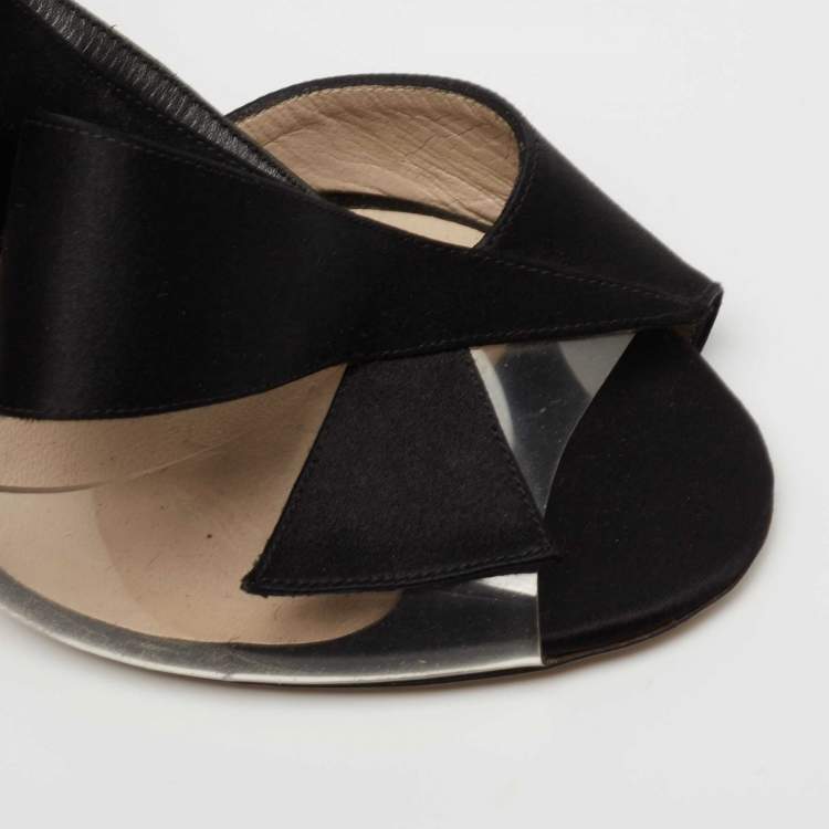 Pre Owned Nicholas Kirkwood Black Satin Ankle Strap Sandals Size 35