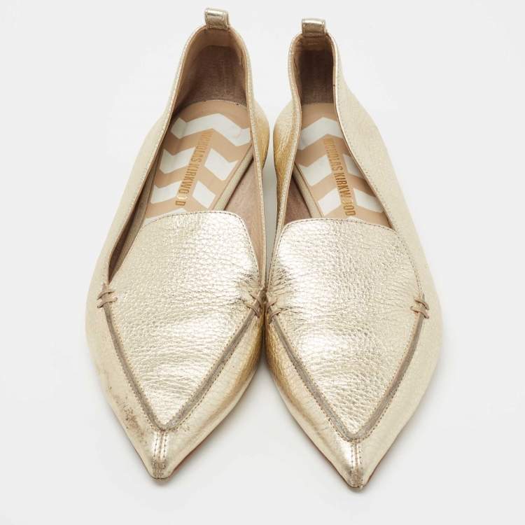 Pre Owned Nicholas Kirkwood Metallic Gold Leather Beya Loafers Size 40