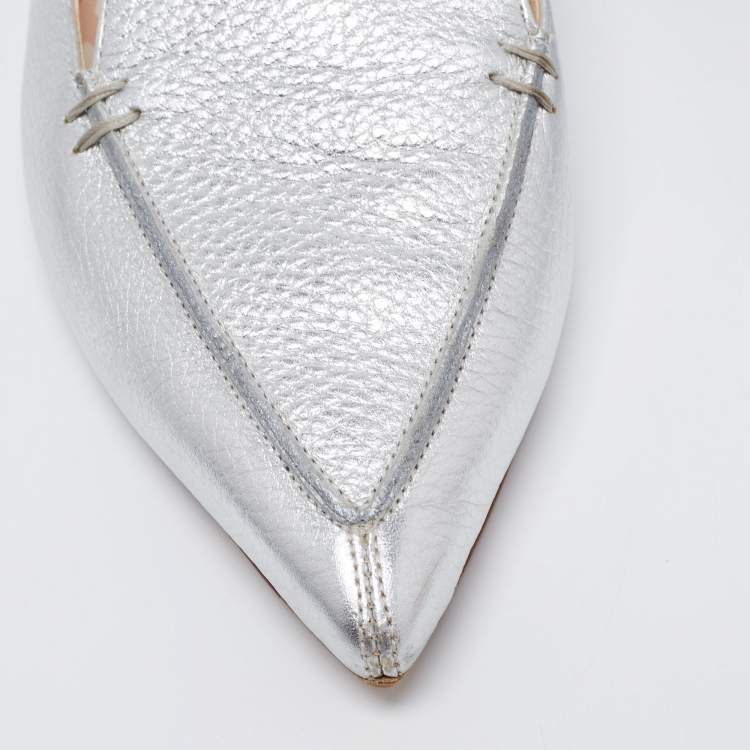 Pre Owned Nicholas Kirkwood Silver Leather Beya Slingback Mules Size 41