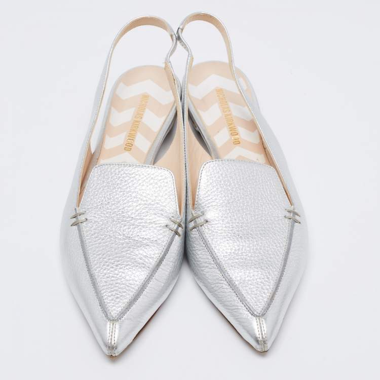 Pre Owned Nicholas Kirkwood Silver Leather Beya Slingback Mules Size 41