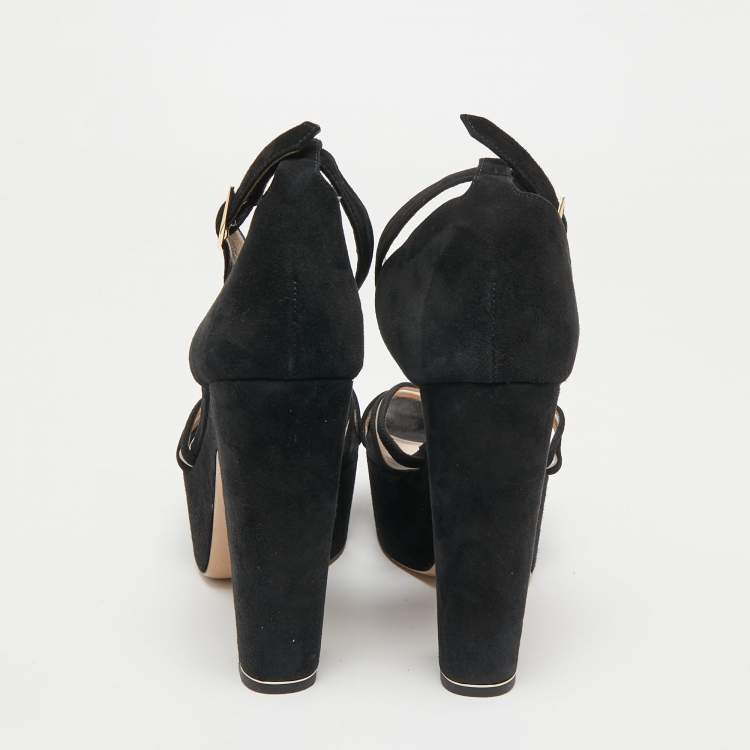 Pre Owned Nicholas Kirkwood Black Suede Platform Ankle Strap Sandals Size 40