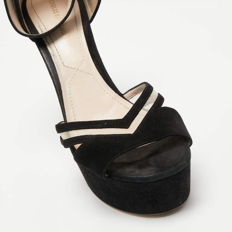 Pre Owned Nicholas Kirkwood Black Suede Platform Ankle Strap Sandals Size 40
