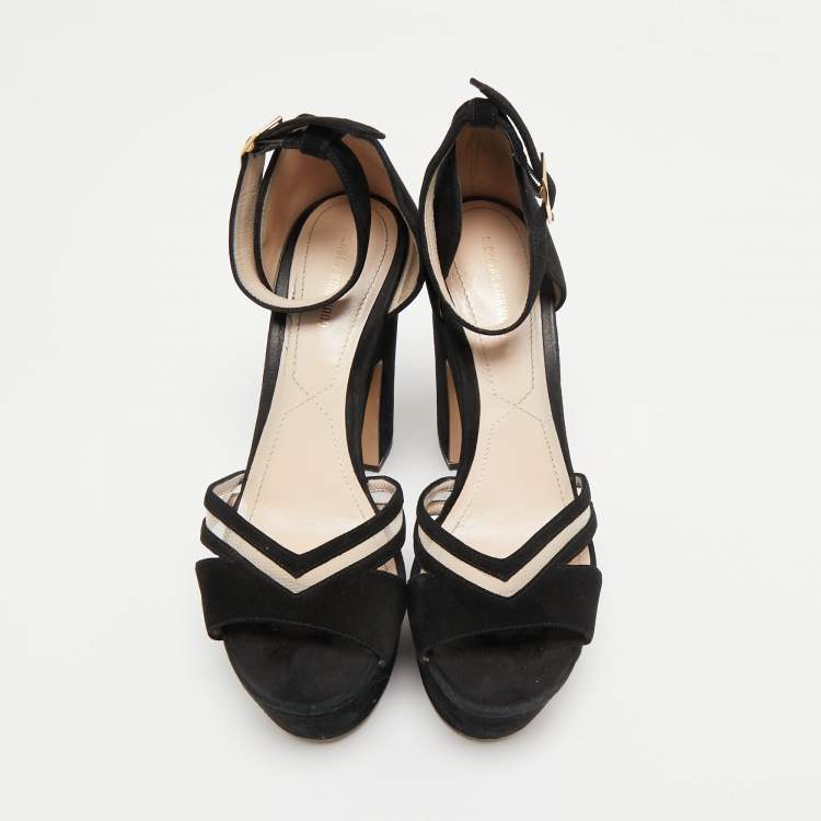 Pre Owned Nicholas Kirkwood Black Suede Platform Ankle Strap Sandals Size 40