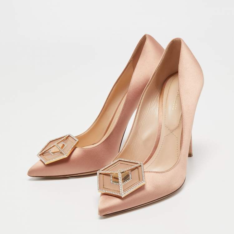 Pre Owned Nicholas Kirkwood Beige Satin Embellished Eden Pumps Size 41