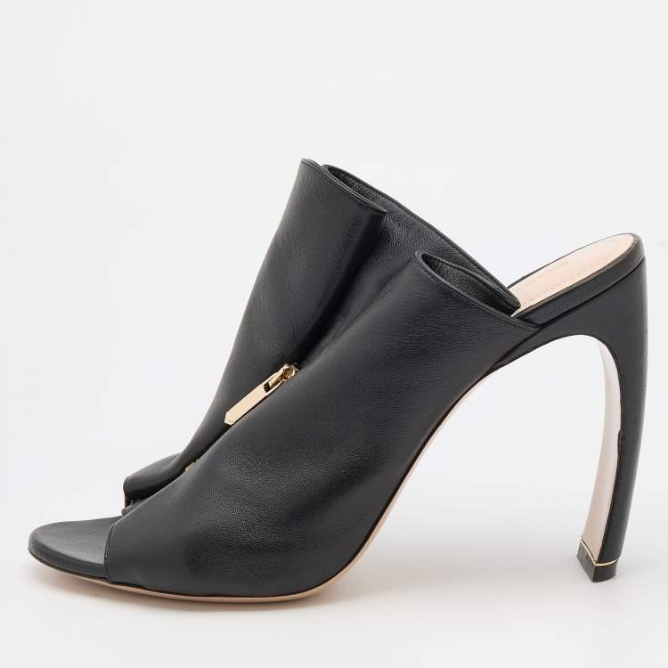 Pre Owned Nicholas Kirkwood Black Leather Slide Sandals Size 39