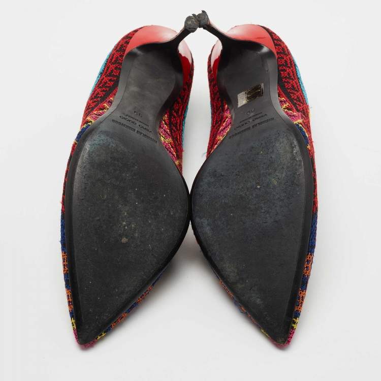 Pre Owned Nicholas Kirkwood Multicolor Mexican Embroidered Fabric Pointed Toe Pumps Size 39