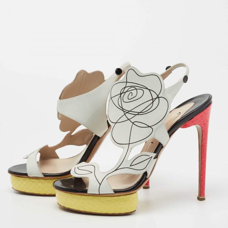 Pre Owned Nicholas Kirkwood Multicolor Snakeskin and Leather Platform Sandals Size 38