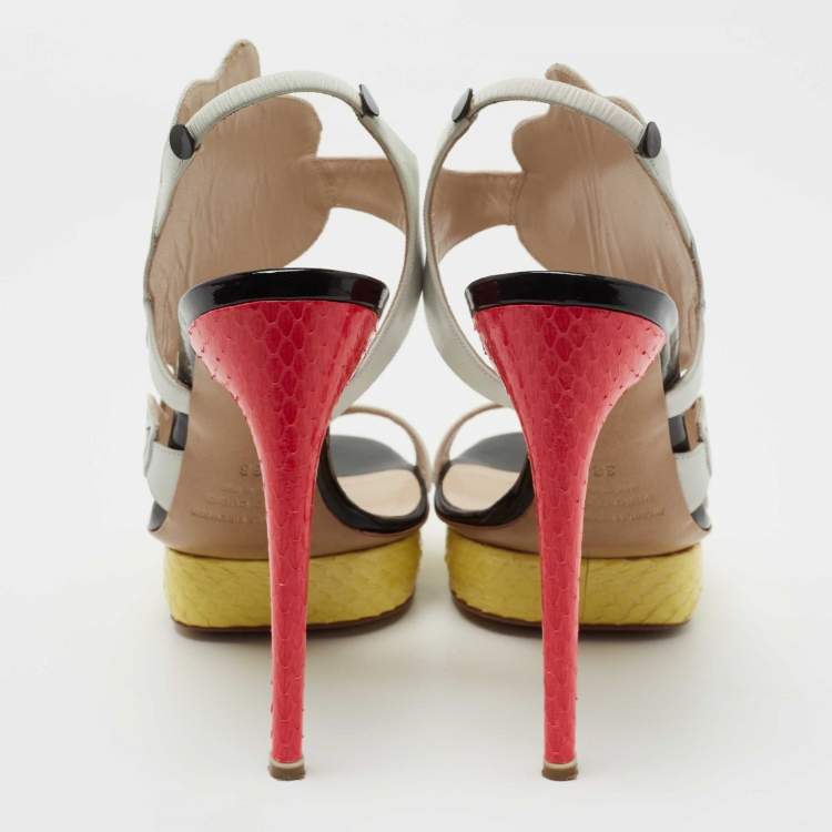 Pre Owned Nicholas Kirkwood Multicolor Snakeskin and Leather Platform Sandals Size 38