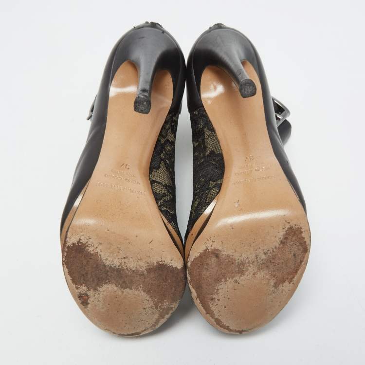 Pre Owned Nicholas Kirkwood Black Lace and Leather Ankle Booties Size 37