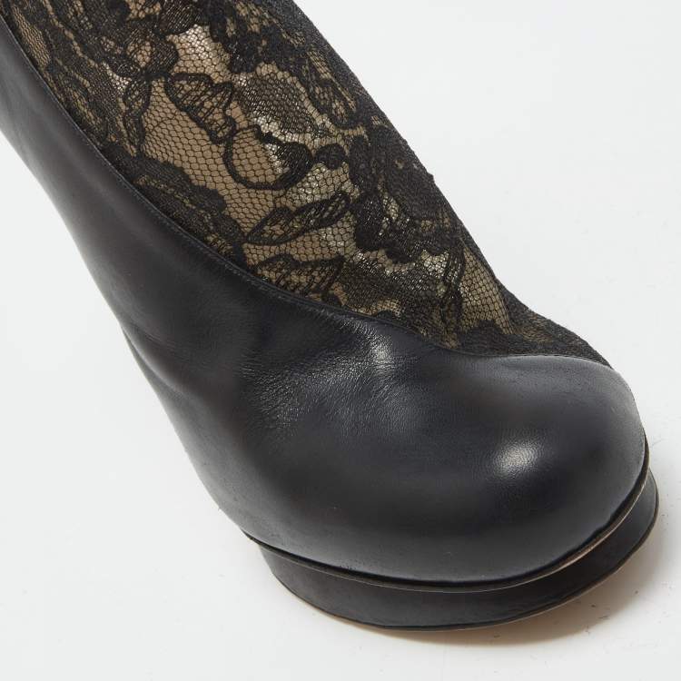 Pre Owned Nicholas Kirkwood Black Lace and Leather Ankle Booties Size 37