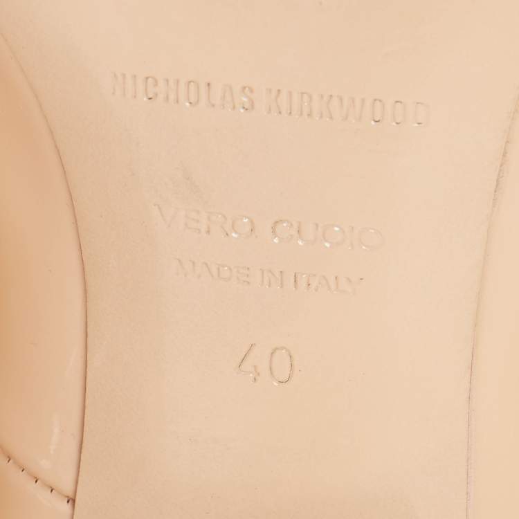 Pre Owned Nicholas Kirkwood Beige Patent Leather Lola Pearl Embellished Ankle Strap Pump Size 40