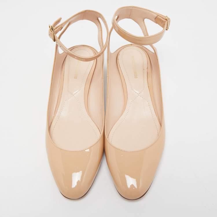 Pre Owned Nicholas Kirkwood Beige Patent Leather Lola Pearl Embellished Ankle Strap Pump Size 40