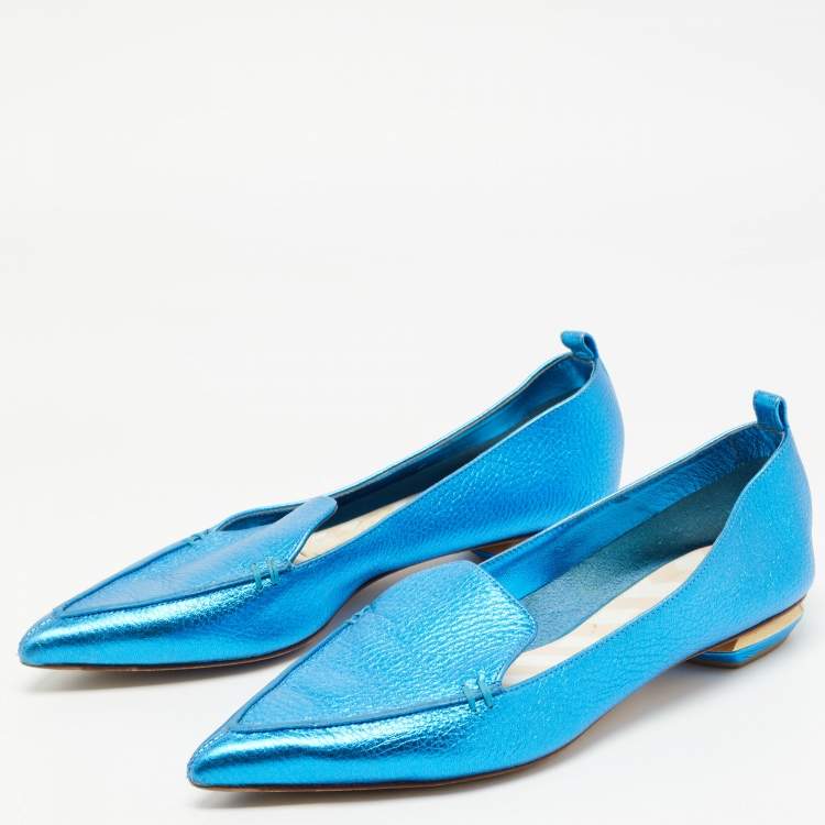 Nicholas Kirkwood Metallic Blue Leather Beya Loafers Size 40