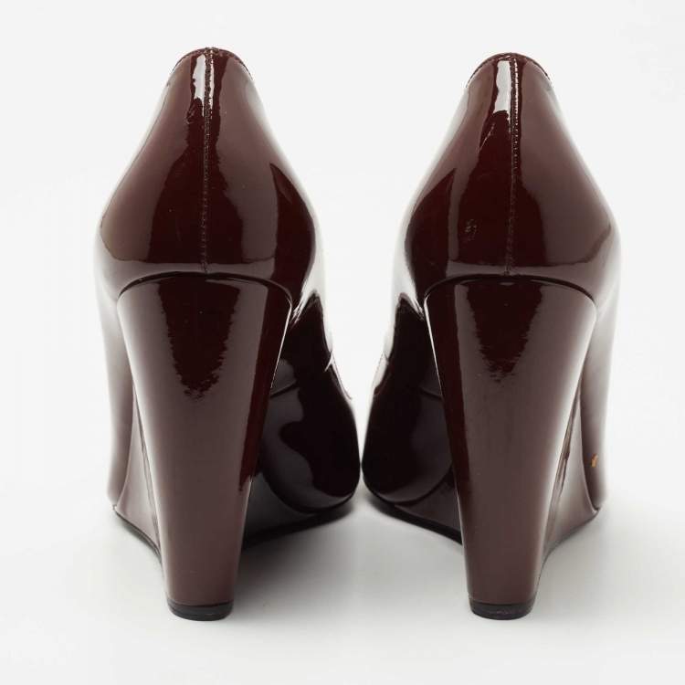 Pre Owned Nicholas Kirkwood Burgundy Patent Leather Pointed Toe Wedge Pumps Size 38
