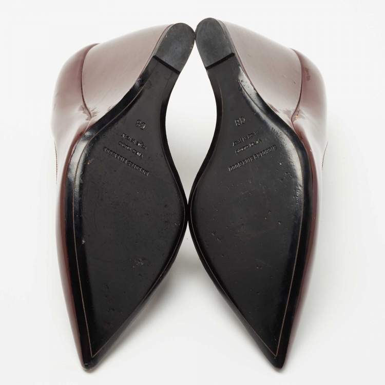 Pre Owned Nicholas Kirkwood Burgundy Patent Leather Pointed Toe Wedge Pumps Size 38