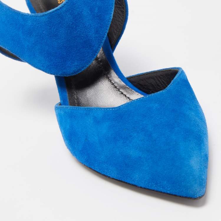 Pre Owned Nicholas Kirkwood Blue Suede Pointed Toe Ankle Strap Pumps Size 38.5