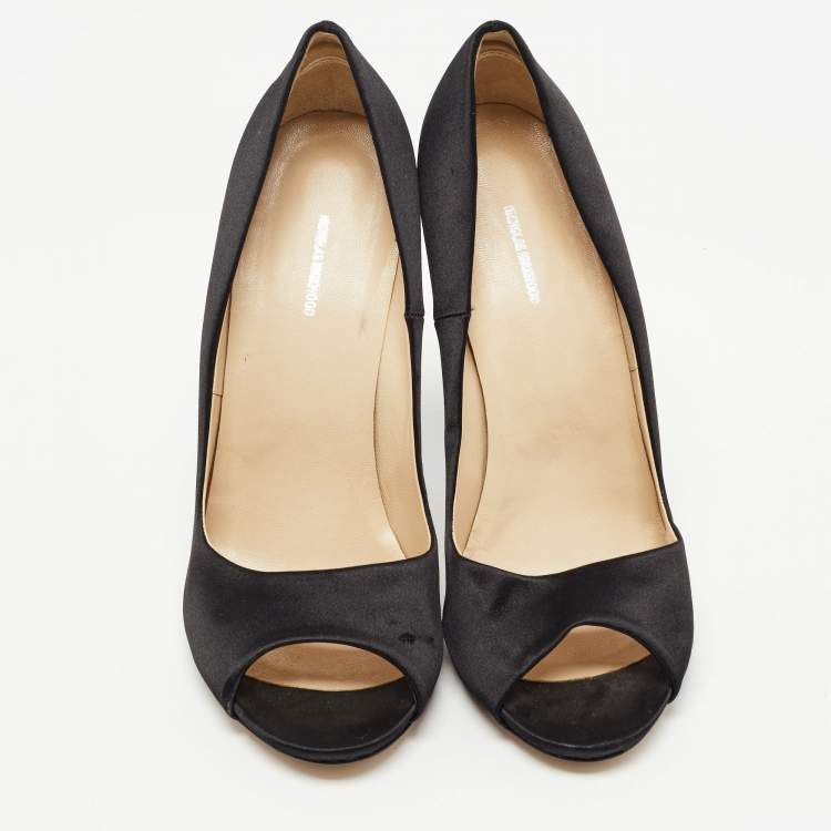 Pre Owned Nicholas Kirkwood Black/White Satin Open Toe Pumps Size 40.5