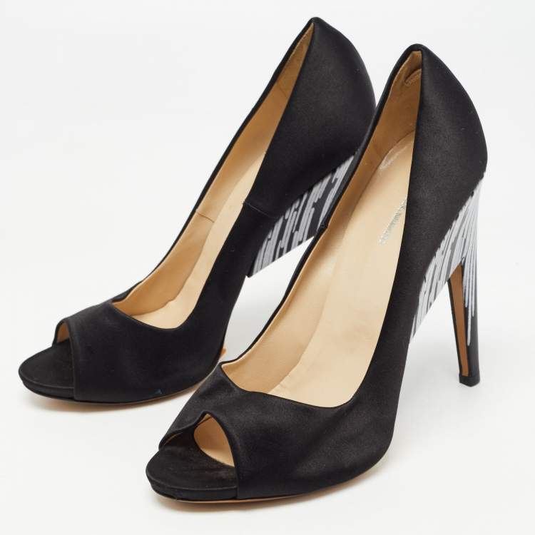 Pre Owned Nicholas Kirkwood Black/White Satin Open Toe Pumps Size 40.5