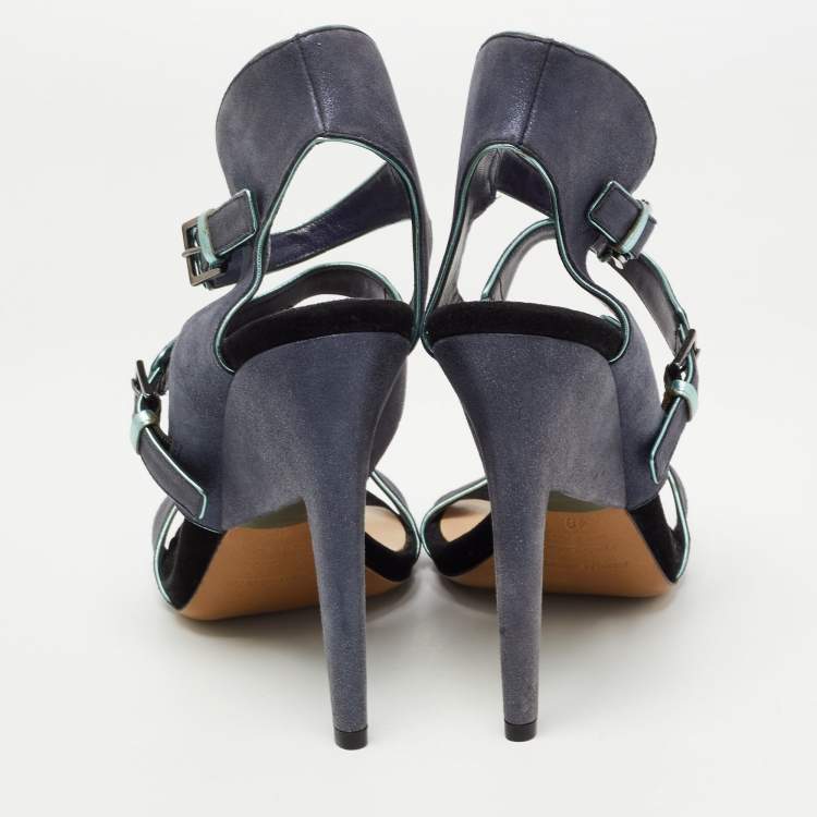 Pre Owned Nicholas Kirkwood Grey /Black Leather Ankle Strap Sandals Size 40