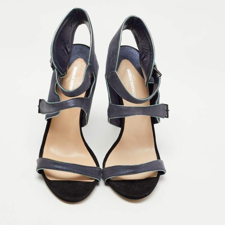 Pre Owned Nicholas Kirkwood Grey /Black Leather Ankle Strap Sandals Size 40