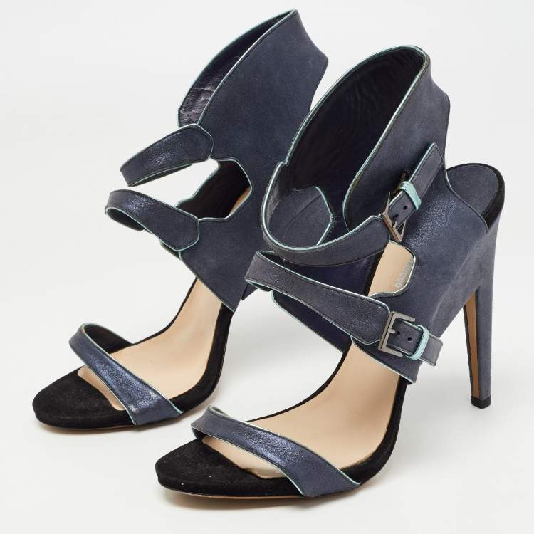 Pre Owned Nicholas Kirkwood Grey /Black Leather Ankle Strap Sandals Size 40