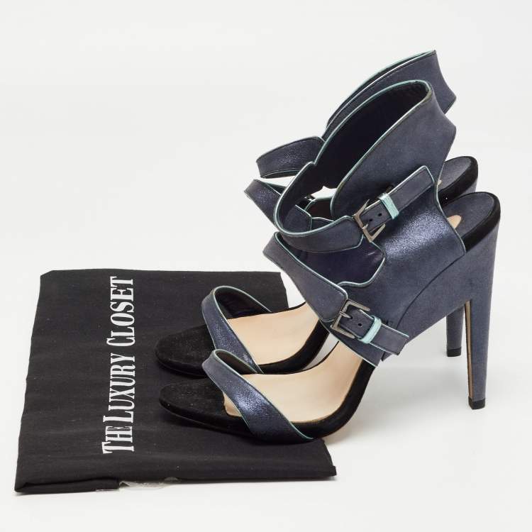 Pre Owned Nicholas Kirkwood Grey /Black Leather Ankle Strap Sandals Size 40