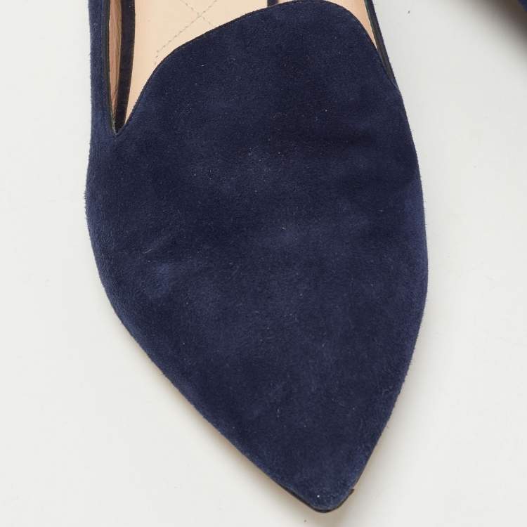 Pre Owned Nicholas Kirkwood Navy Blue Suede  Casati Faux Pearl Heel Pointed Toe Loafers Size 38