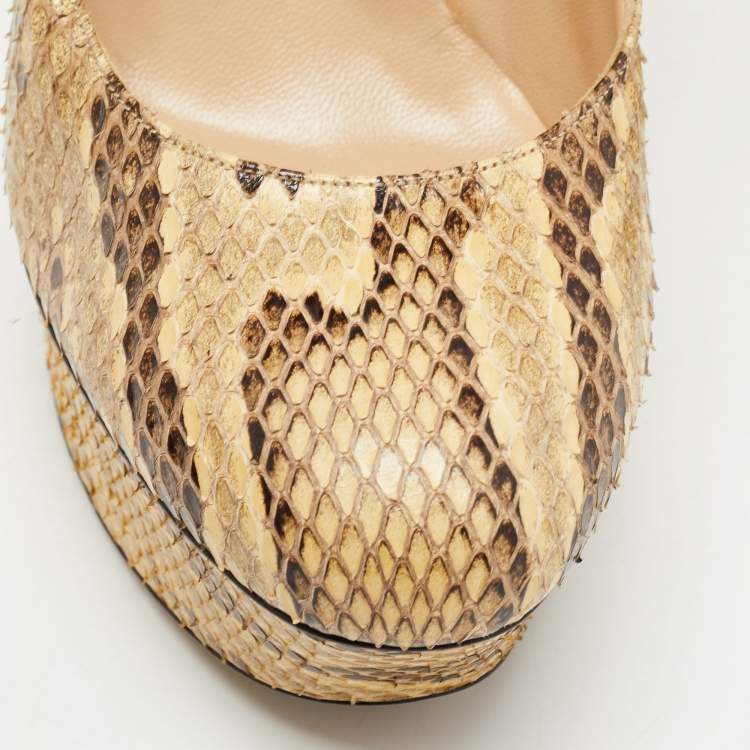 Pre Owned Nicholas Kirkwood Cream/Brown Python Leather Platform Pumps Size 39