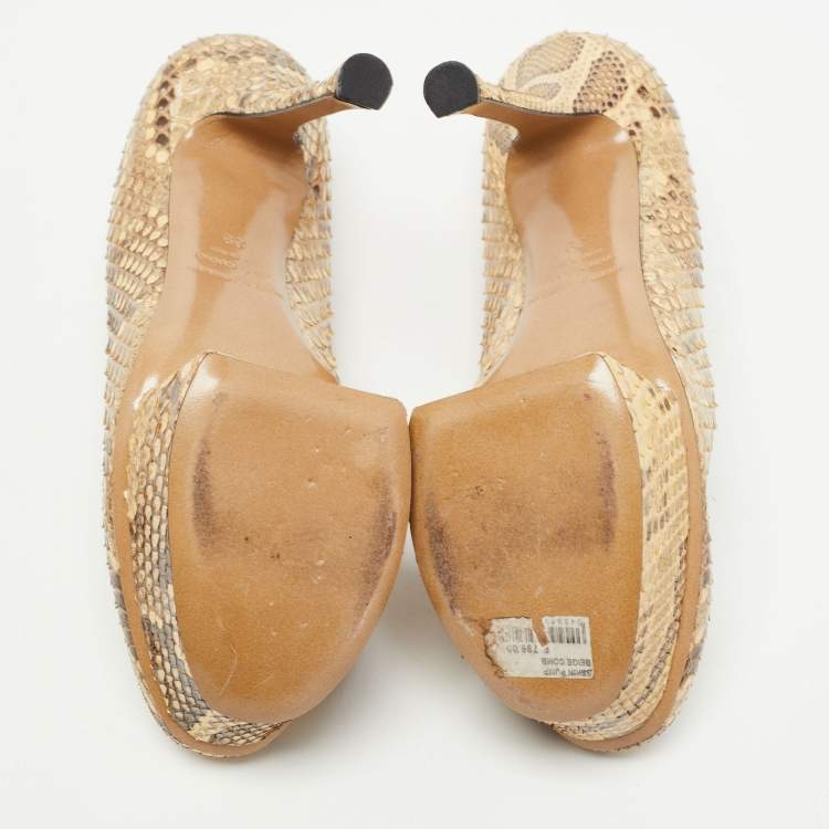 Pre Owned Nicholas Kirkwood Cream/Brown Python Leather Platform Pumps Size 39